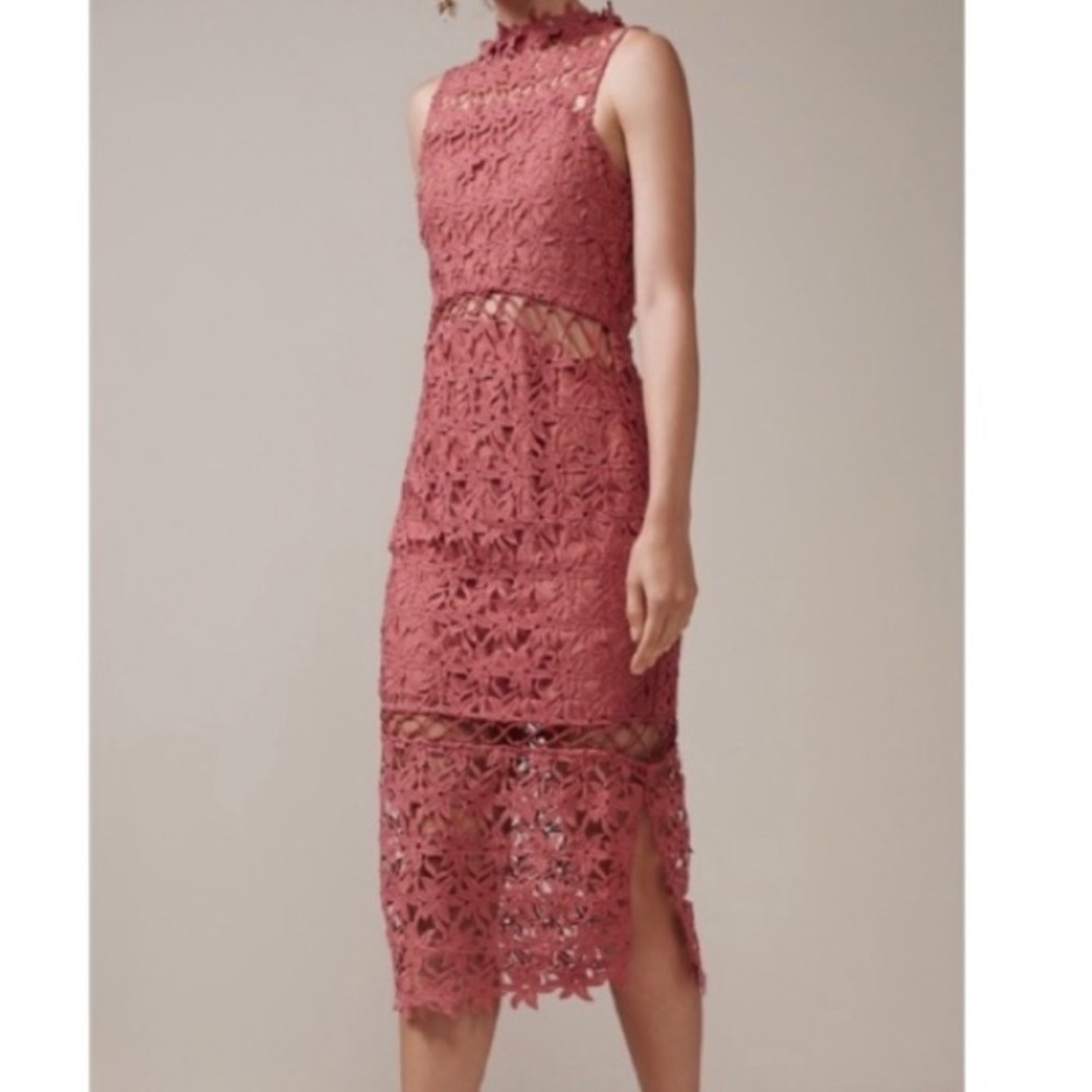 Revolve Keepsake Stay Close Mauve Pink Lace Midi Dress